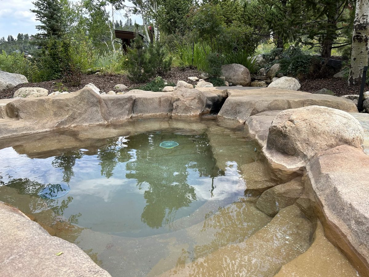Natural boulder spa with integrated water feature